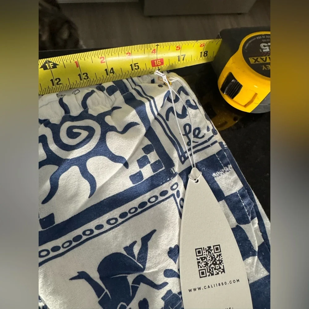 Cali1850 Grecian Printed Linen Pull On Drawstring Beach Pants Large NWT - Picture 7 of 8